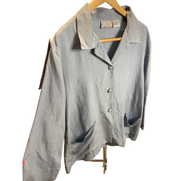 April Cornell Blue Linen Blend Buttoned Long Tunic Blouse Sz S - Picture 1 of 9